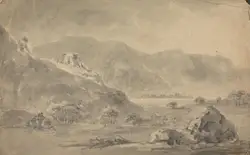 Painting Of A Mountain With A Group Of Animals