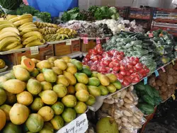 Market With A Variety Of Fruits And Vegetables