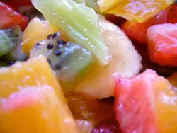 Fruit And Vegetable Display With A Banana, Orange And Strawberry