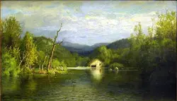 Small Cabin With A River And Trees