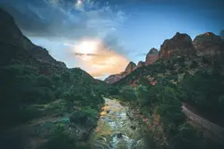 River overlooking mountain range