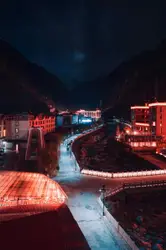 Red lighted buildings