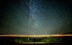 On an empty road at night