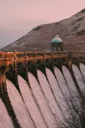 Craig Coch Dam at first light during winter.