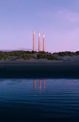 Morro smoke stacks at dusk.