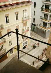 View from above of urban buildings and streets.