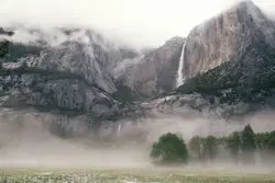 Waterfalls between rocky mountain