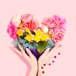 Woman Holding A Bouquet Of Pink Roses In A Pink Flower Arrangement