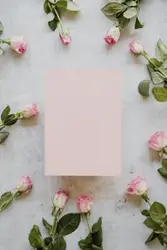 Pink roses with blank pink card