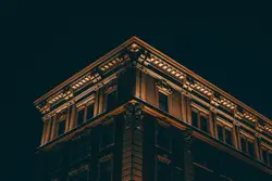 Worm's eye view of building during nighttime