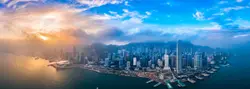 Hong Kong Island from aerial view in sunrise