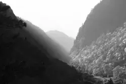 Mountain valley in black and white
