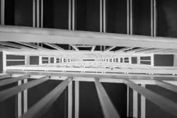 Grayscale photo of stairs