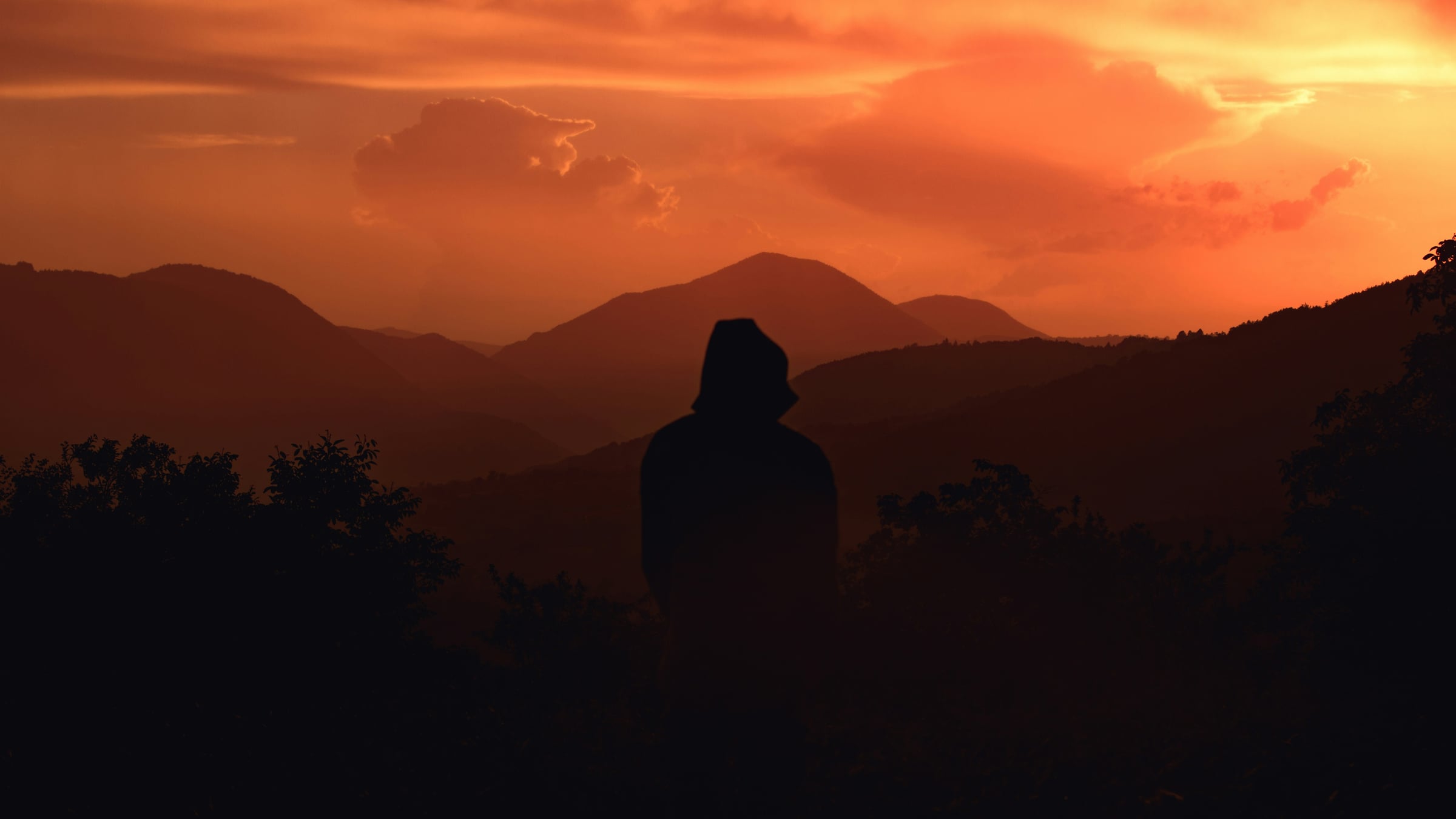 Sunset With A Mountain
